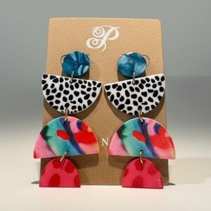 Plunder Colorful Statement Dangle Earrings | Bold Multi Color Geometric Earrings